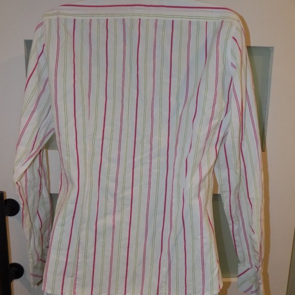LILLY PULITZER Button Down Striped White Multi Cotton Blouse Size 8 Women's EUC - Picture 3 of 3
